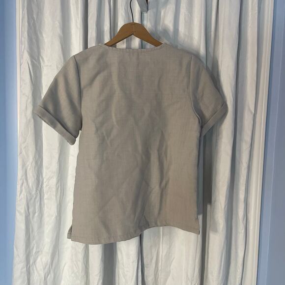 Madewell tan womans boho short sleeve top with leaf trim size small preowned - Picture 3 of 3